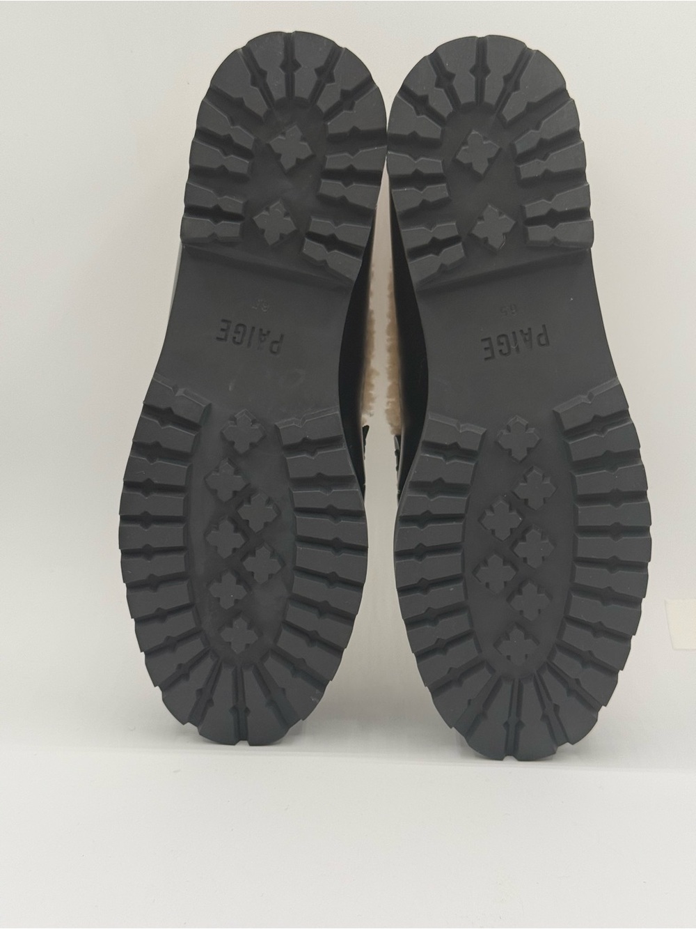 PAIGE Ellis Penny Loafers Black Leather Shearling Lined Lug Sole Slip-On Shoes - Picture 6 of 16